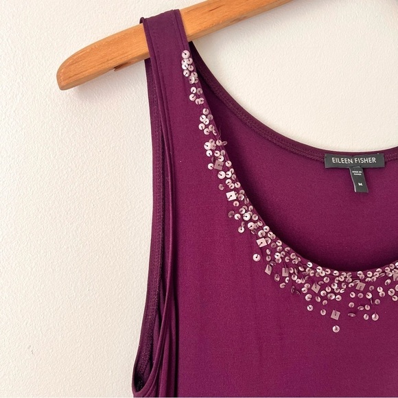 Eileen Fisher Purple Silk Sequin Tank Top - Picture 7 of 14